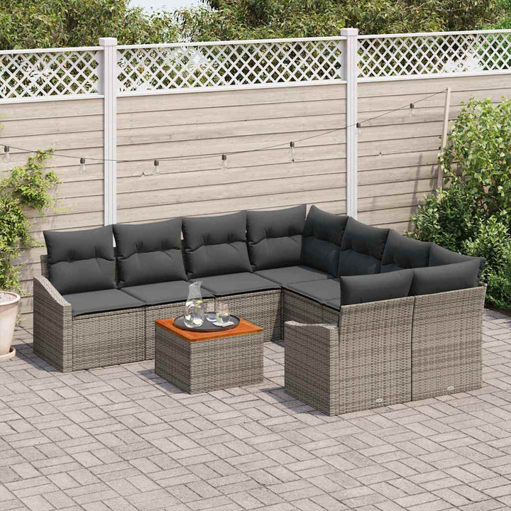 Havesofa Sæt med opbevaring 9 pcs Grå polyrattan