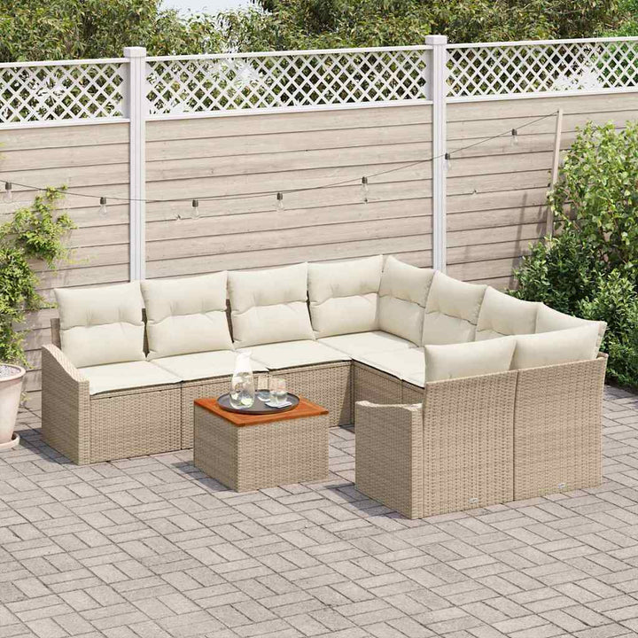 Havesofa Sæt med opbevaring 9 pcs Beige og creme polyrattan