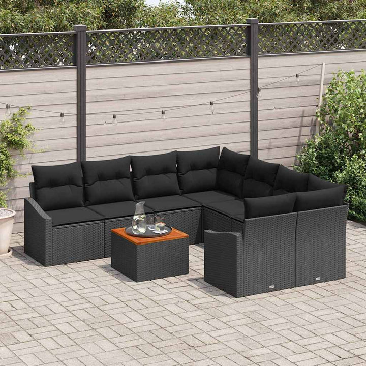 Havesofa Sæt med opbevaring 9 pcs Sort polyrattan