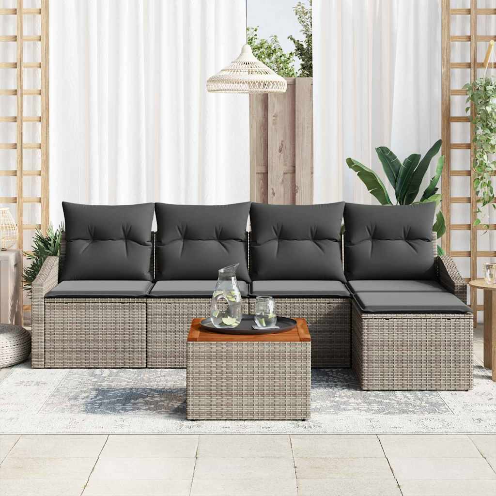 Havesofa Sæt med opbevaring 6 pcs Grå polyrattan