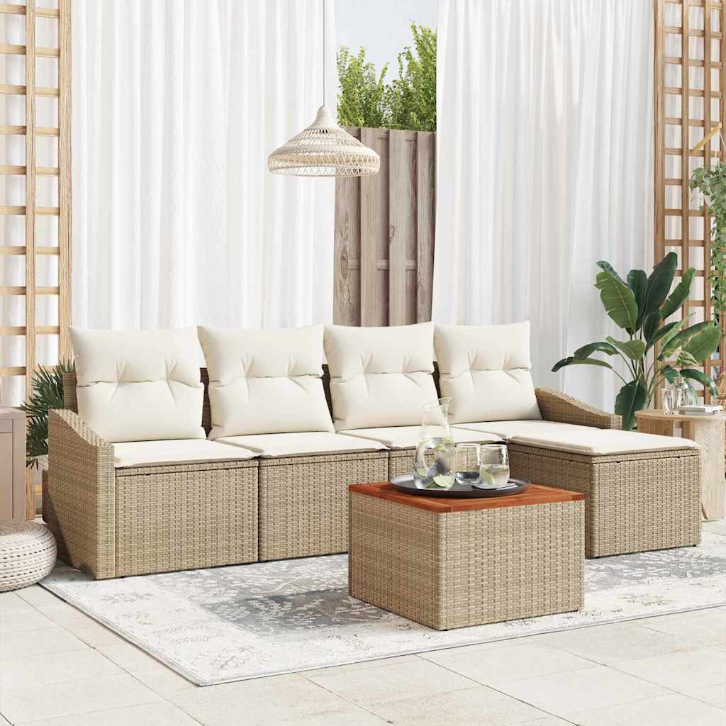 Havesofa Sæt 6 stk. Beige og creme polyrattan