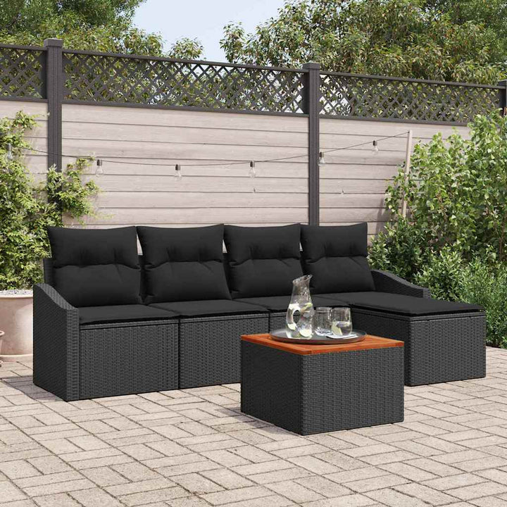 Havesofa Sæt med opbevaring 6 pcs Sort polyrattan