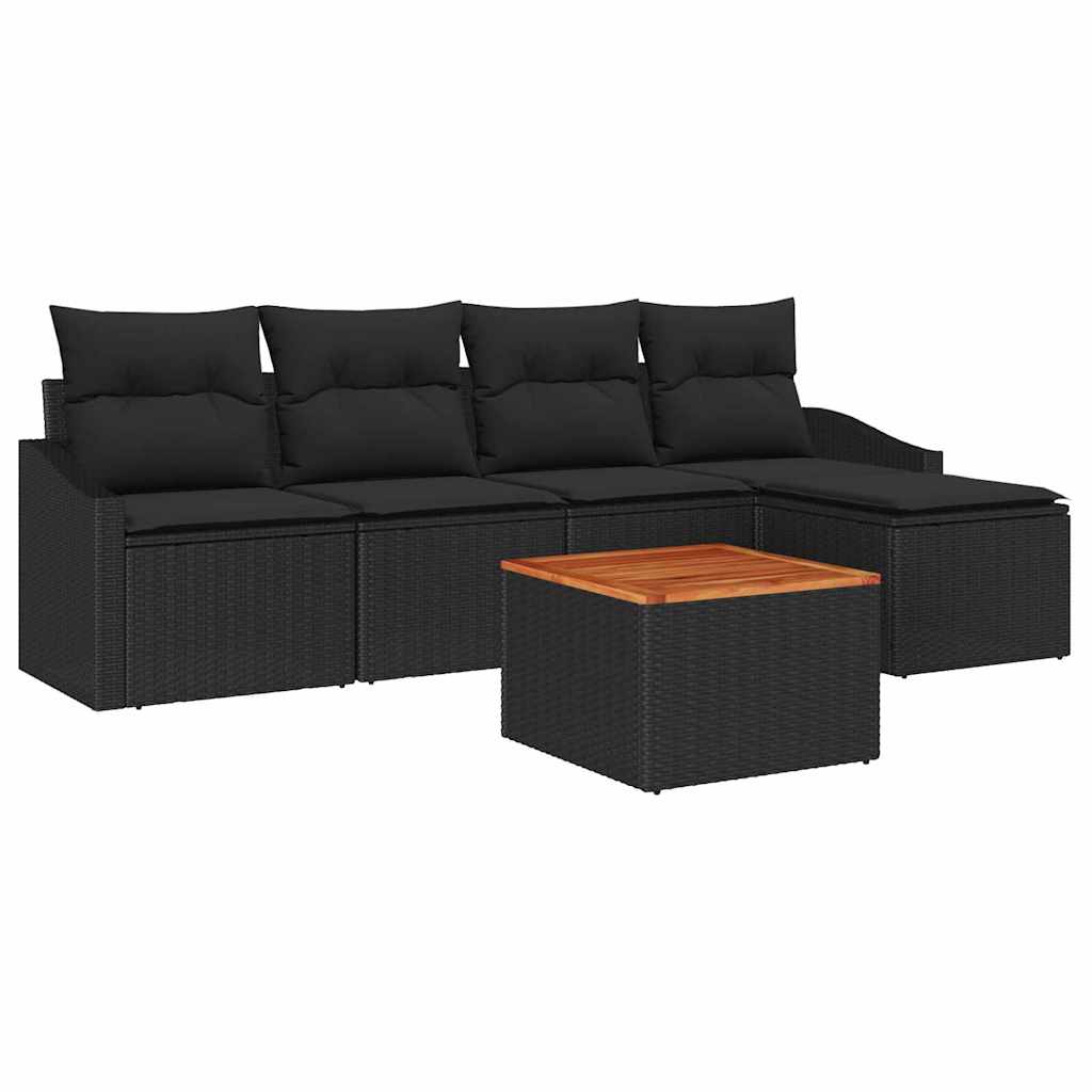 Havesofa Sæt med opbevaring 6 pcs Sort polyrattan