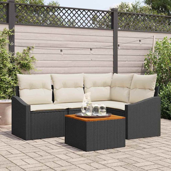Havesofa Sæt med opbevaring 5 pcs Sort og Cream polyrattan