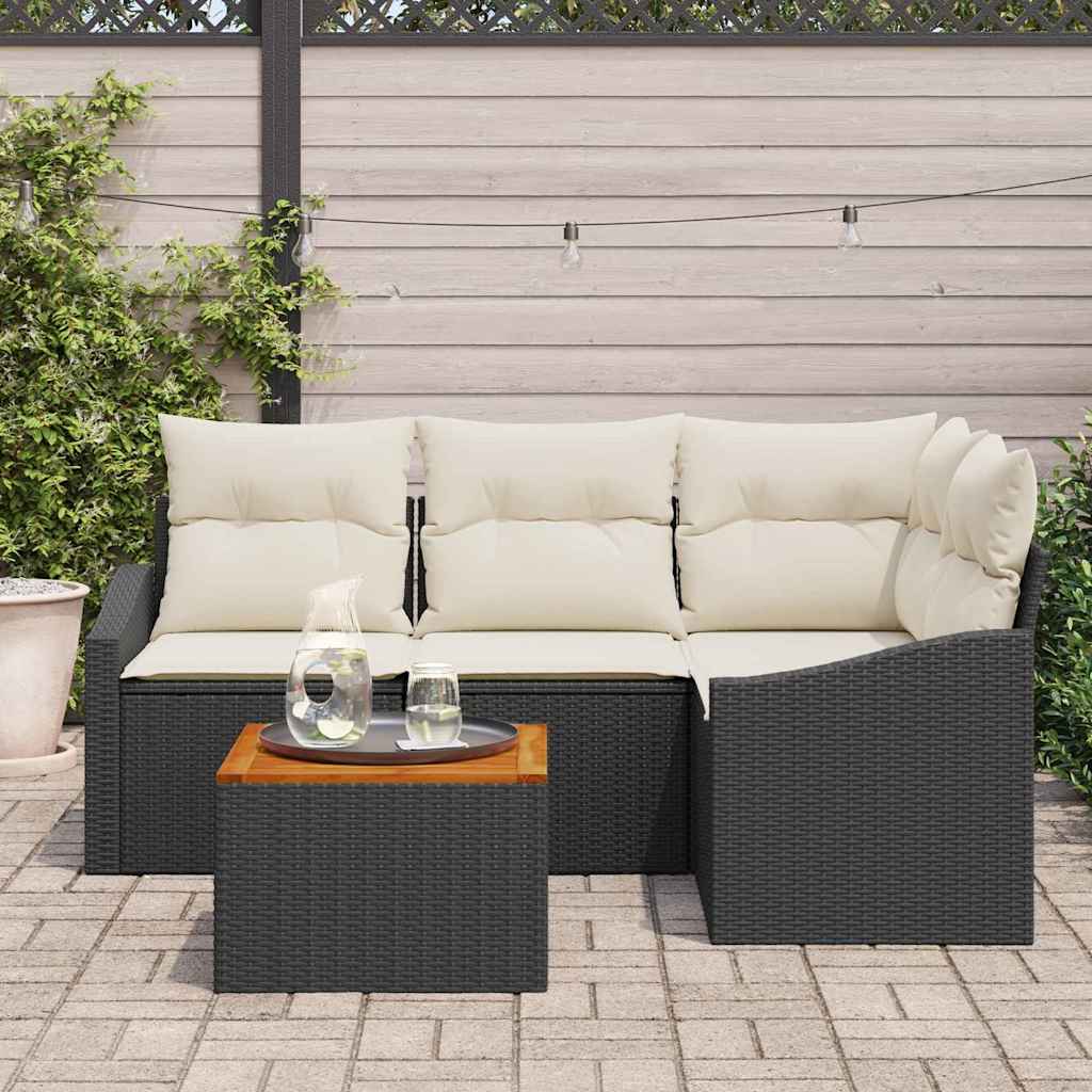 Havesofa Sæt med opbevaring 5 pcs Sort og Cream polyrattan