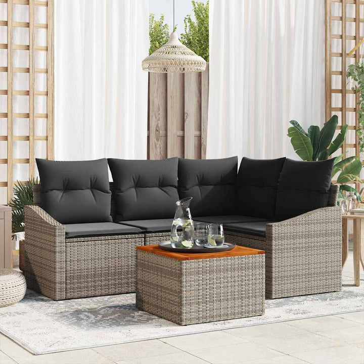 Havesofa Sæt med opbevaring 5 pcs Grå polyrattan
