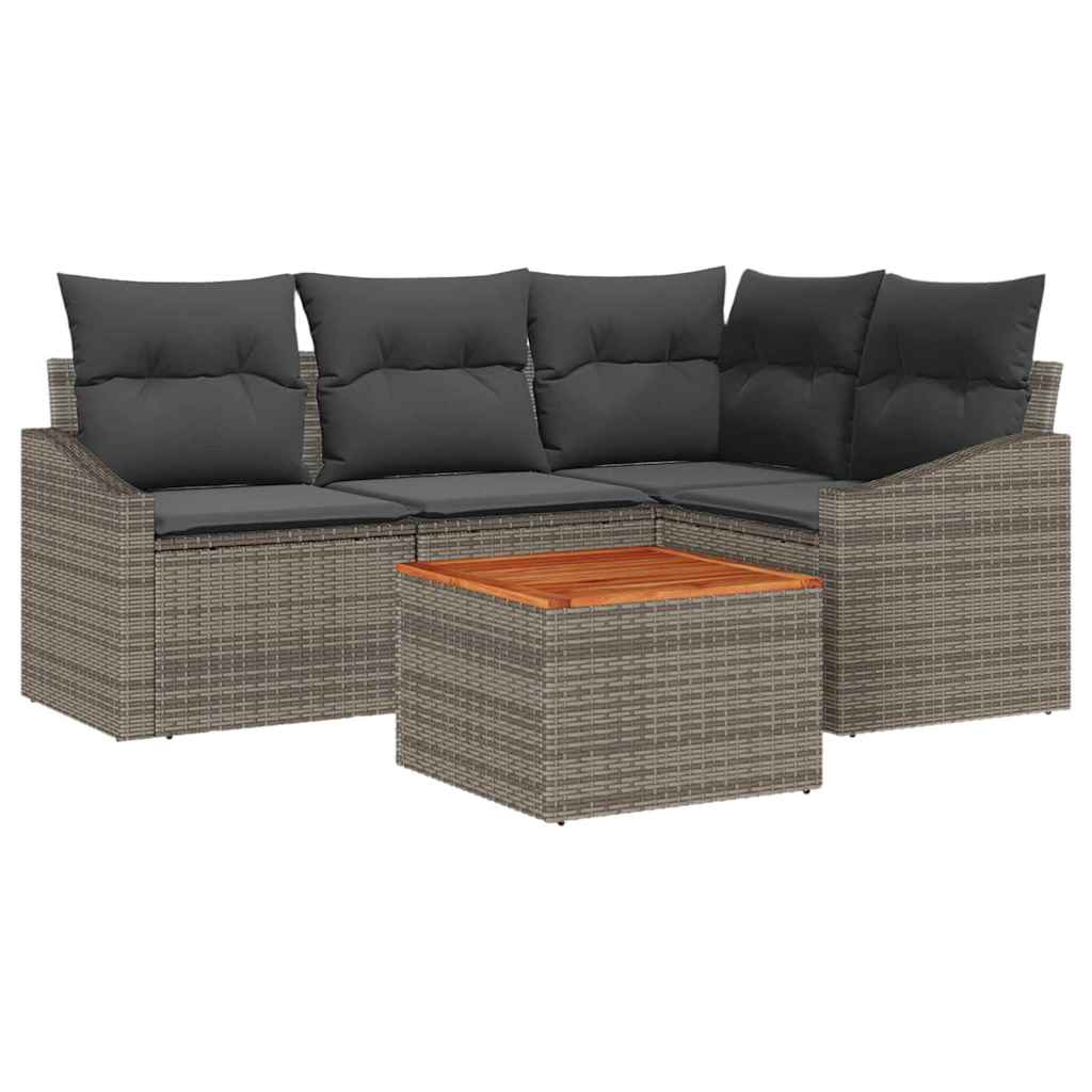 Havesofa Sæt med opbevaring 5 pcs Grå polyrattan