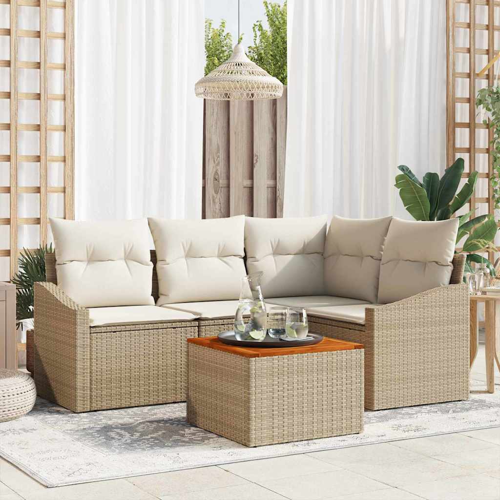 Havesofa Sæt 5 stk. Beige og creme polyrattan