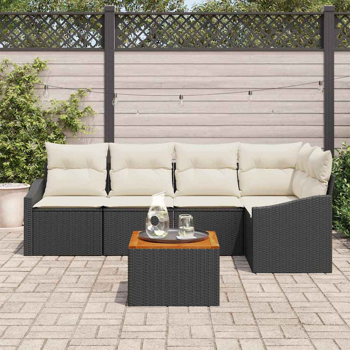 Havesofa Sæt med opbevaring 6 pcs Sort og Cream polyrattan