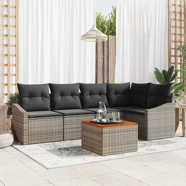 Havesofa Sæt med opbevaring 6 pcs Grå polyrattan