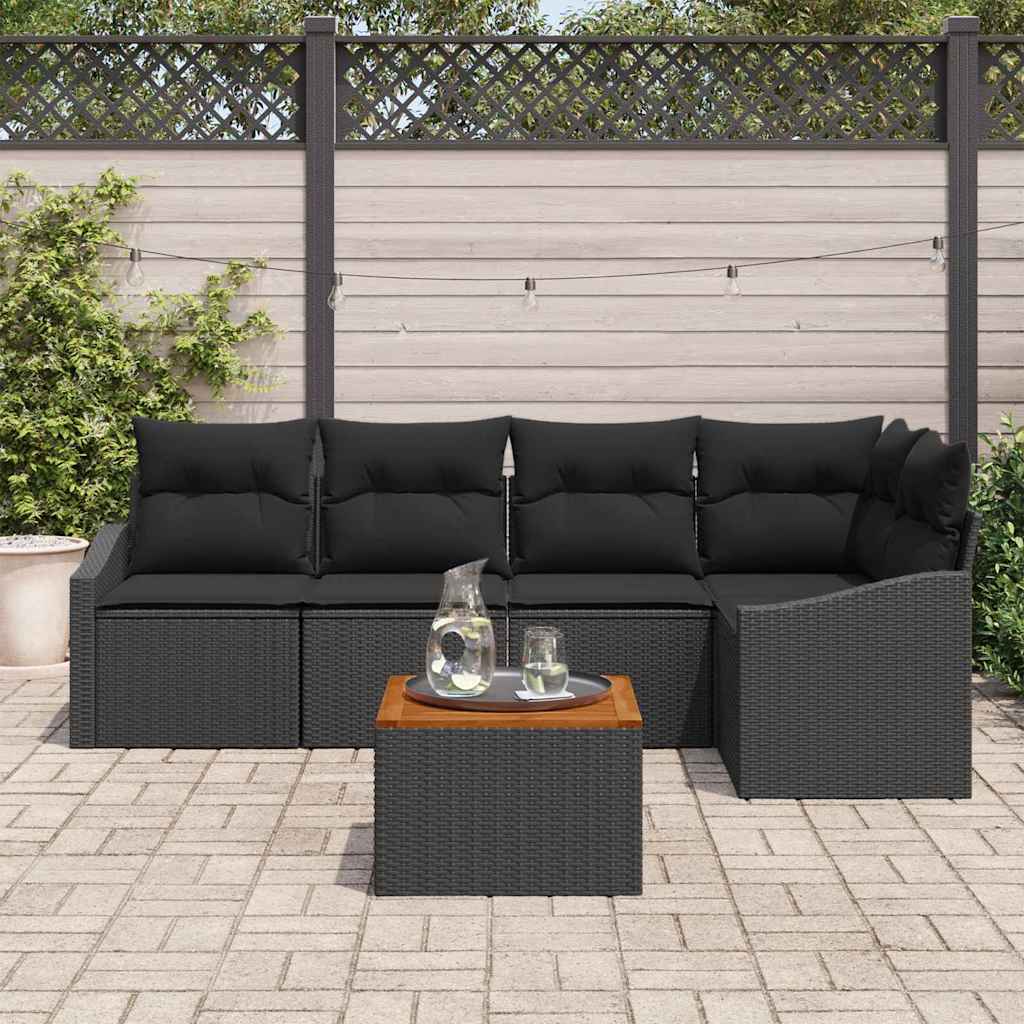 Havesofa Sæt med opbevaring 6 pcs Sort polyrattan