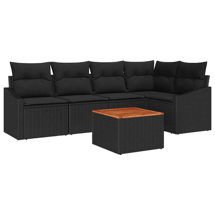 Havesofa Sæt med opbevaring 6 pcs Sort polyrattan