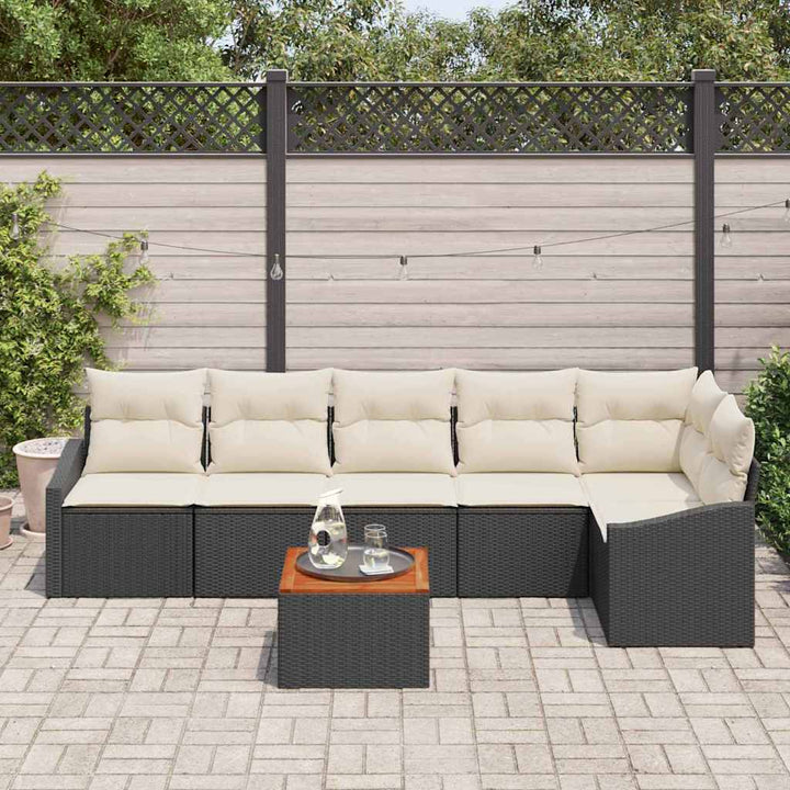 Havesofa Sæt med opbevaring 7 pcs Sort og Cream polyrattan