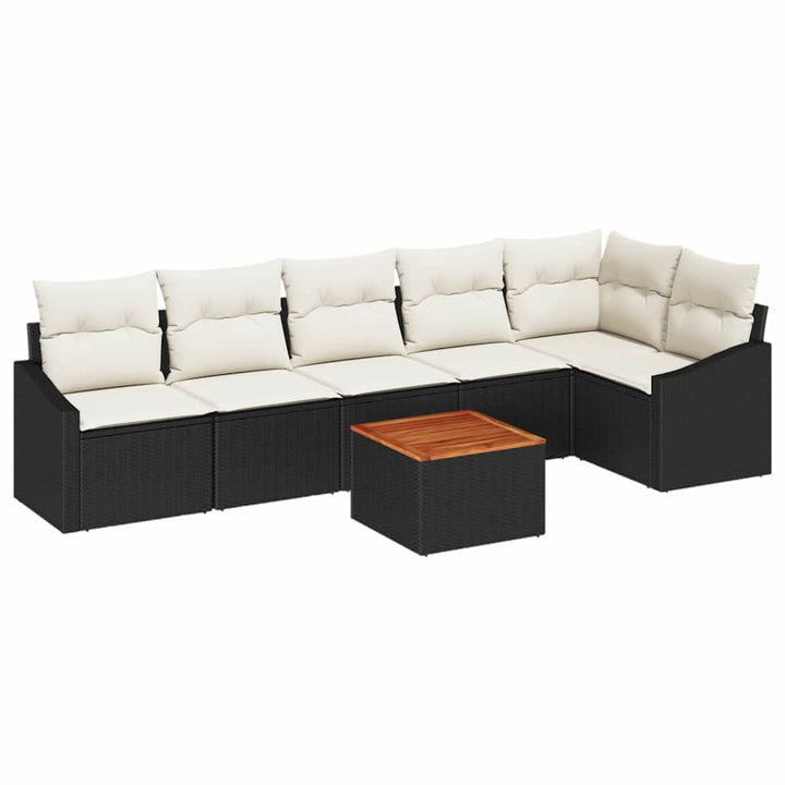 Havesofa Sæt med opbevaring 7 pcs Sort og Cream polyrattan