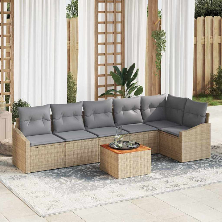 Havesofa Sæt med opbevaring 7 pcs Beige og lys grå polyrattan