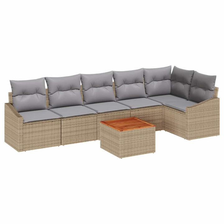 Havesofa Sæt med opbevaring 7 pcs Beige og lys grå polyrattan