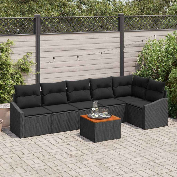 Havesofa Sæt med opbevaring 7 pcs Sort polyrattan