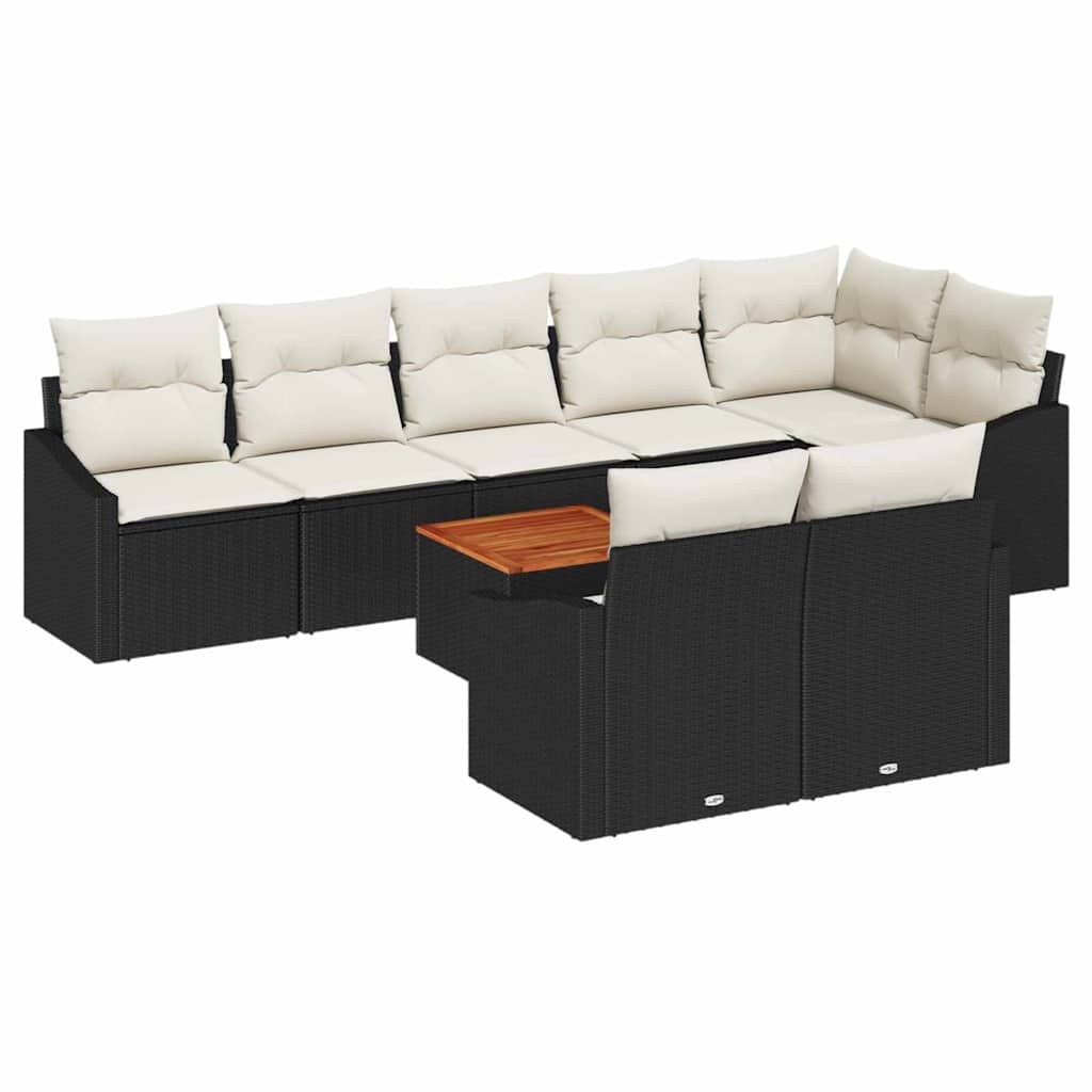 Havesofa Sæt med opbevaring 9 pcs Sort og Cream polyrattan