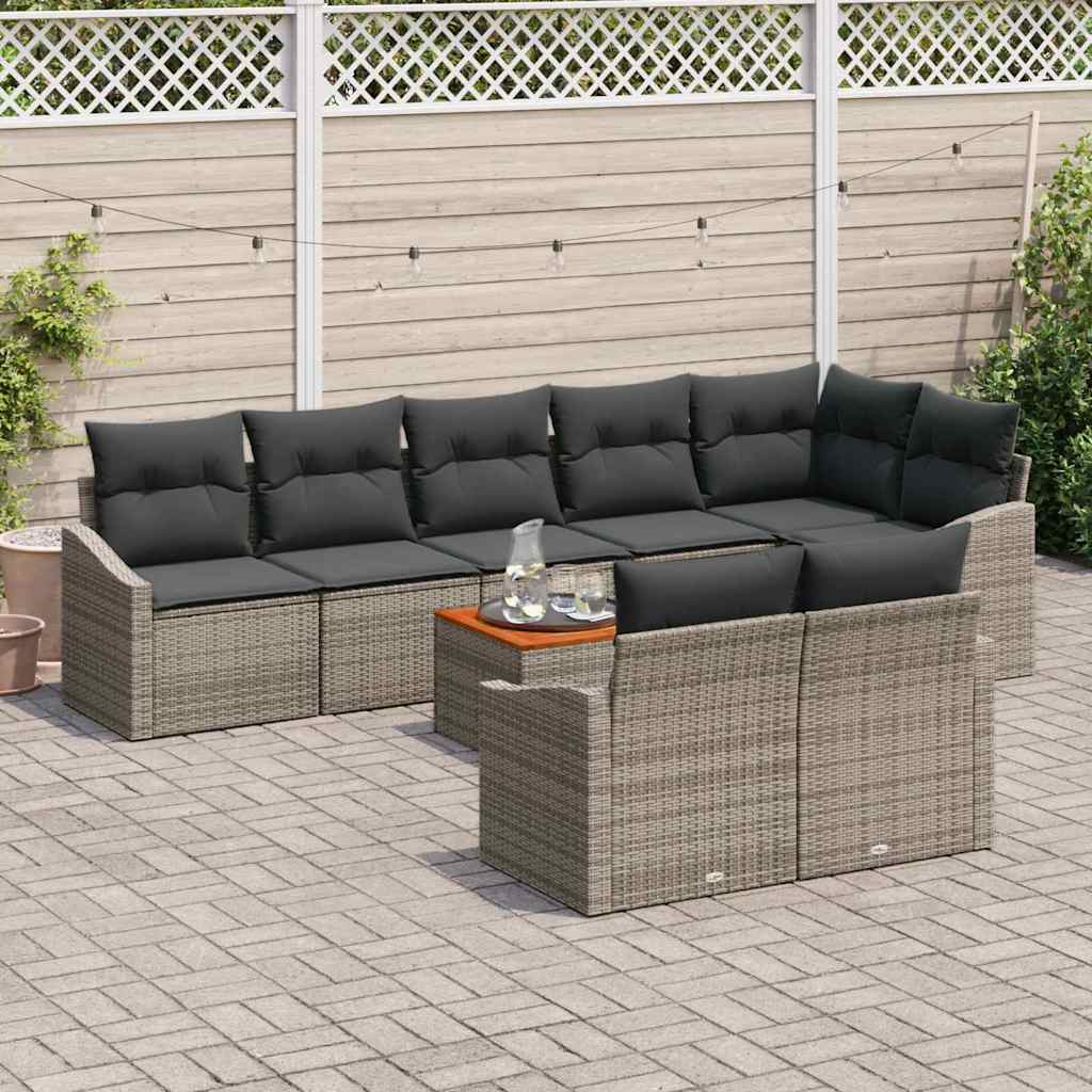 Havesofa Sæt med opbevaring 9 pcs Grå polyrattan