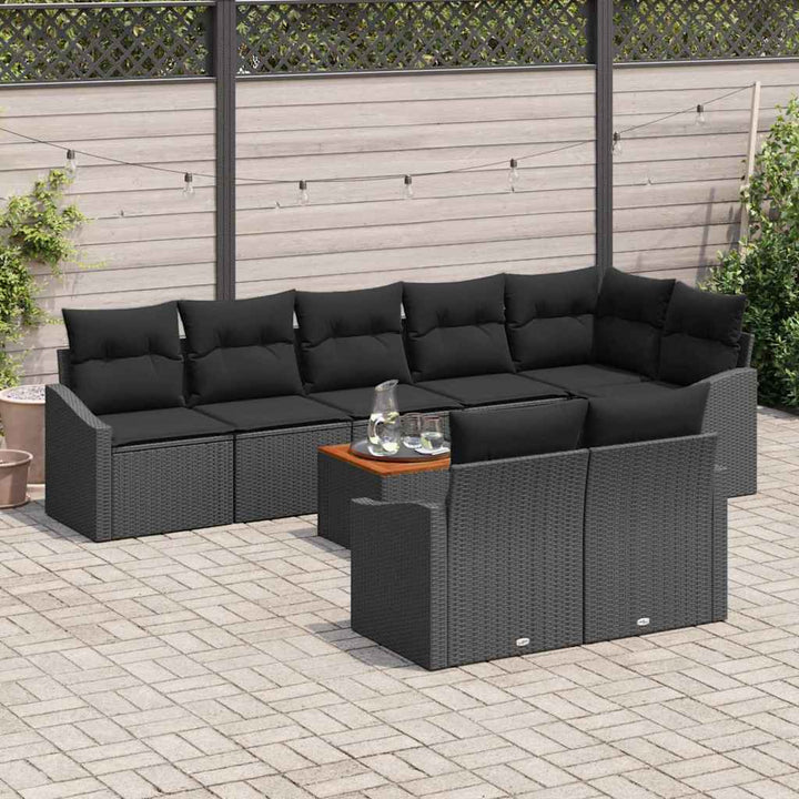 Havesofa Sæt med opbevaring 9 pcs Sort polyrattan