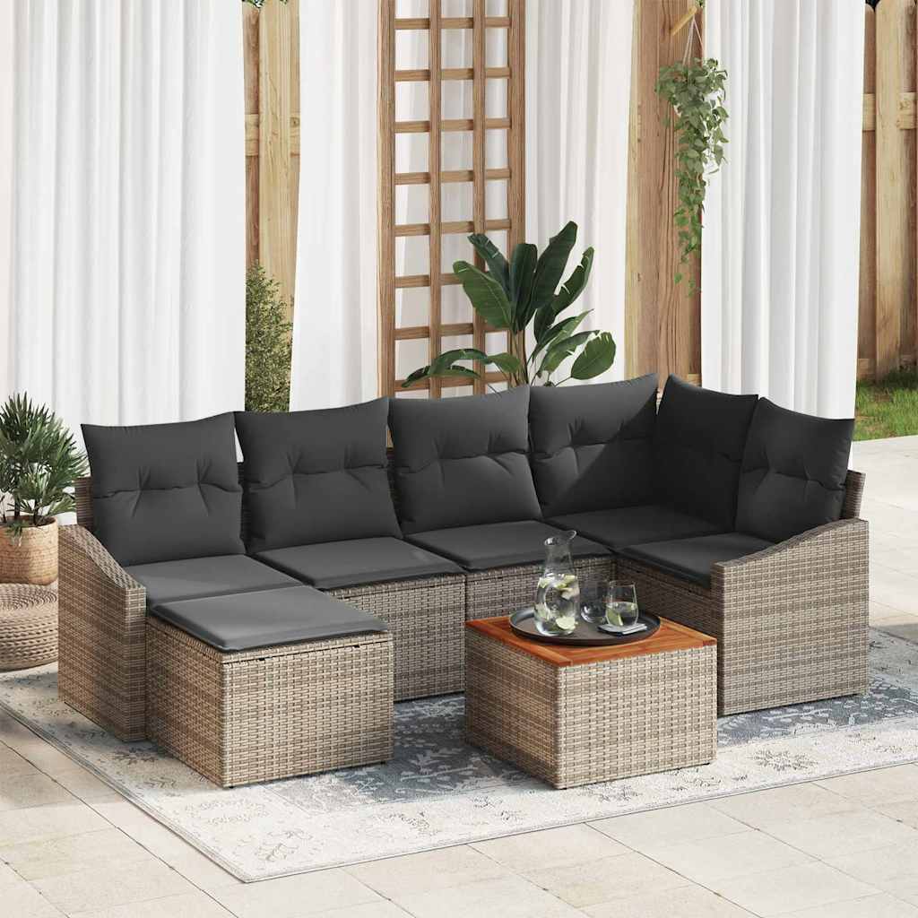 Havesofa Sæt med opbevaring 7 pcs Grå polyrattan