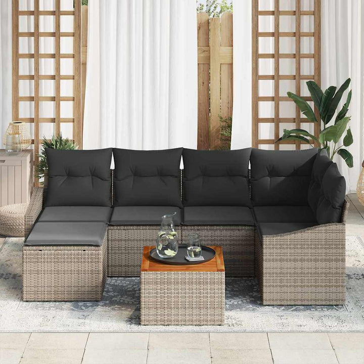 Havesofa Sæt med opbevaring 7 pcs Grå polyrattan