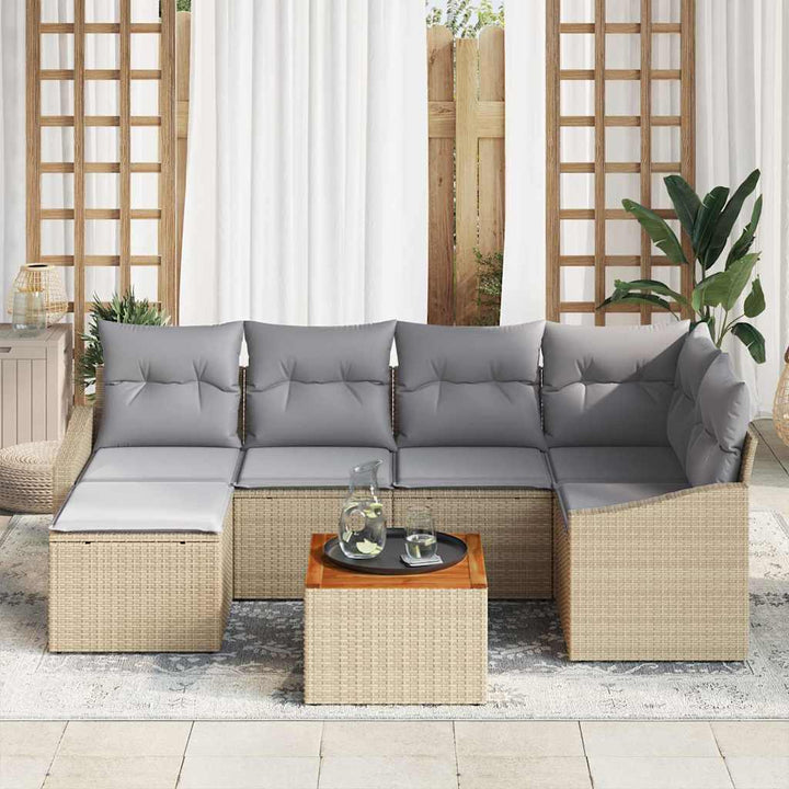 Havesofa Sæt med opbevaring 7 pcs Beige og lys grå polyrattan
