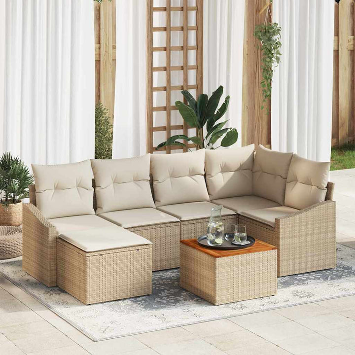 Havesofa Sæt med opbevaring 7 pcs Beige og creme polyrattan