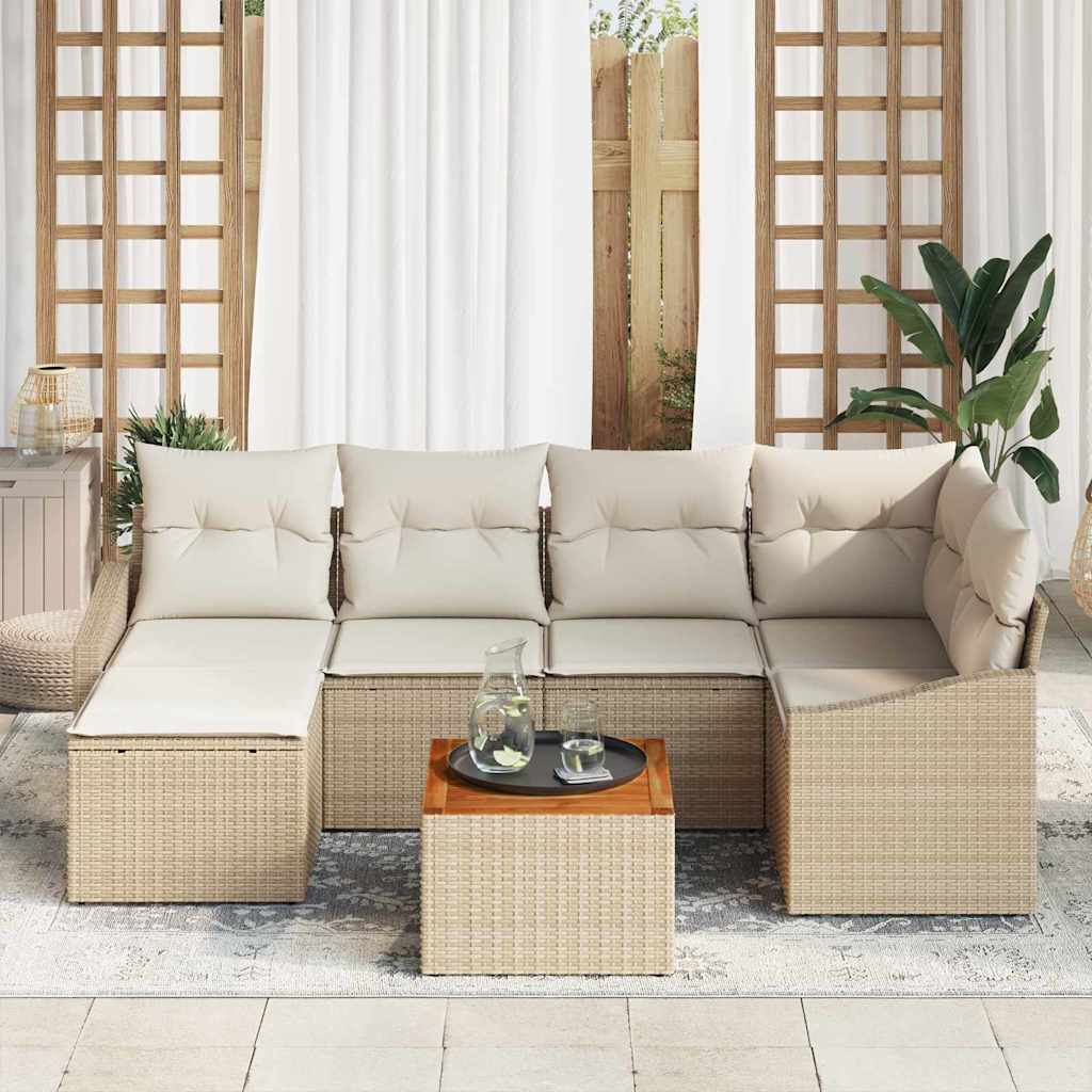 Havesofa Sæt med opbevaring 7 pcs Beige og creme polyrattan