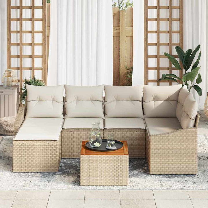 Havesofa Sæt med opbevaring 7 pcs Beige og creme polyrattan