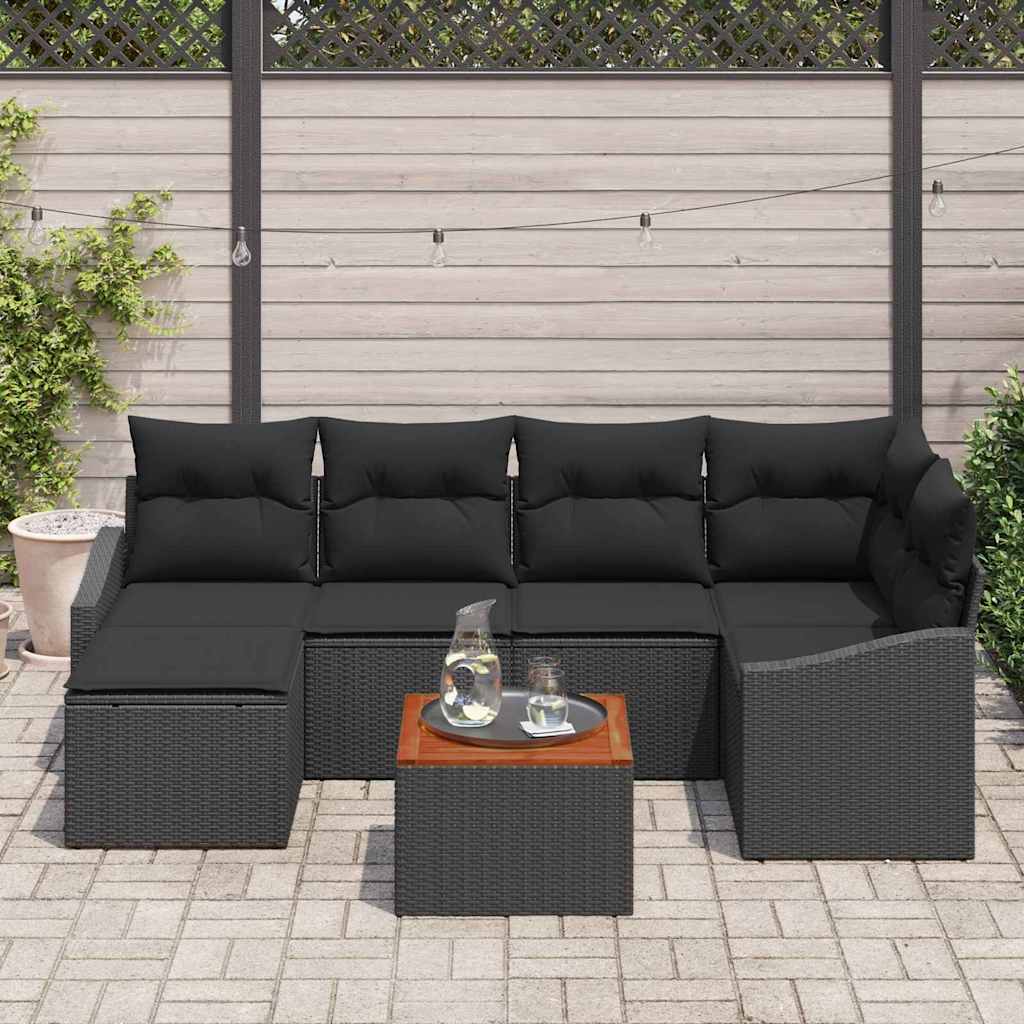 Havesofa Sæt med opbevaring 7 pcs Sort polyrattan