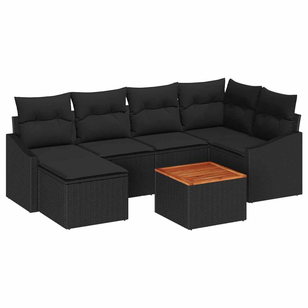 Havesofa Sæt med opbevaring 7 pcs Sort polyrattan