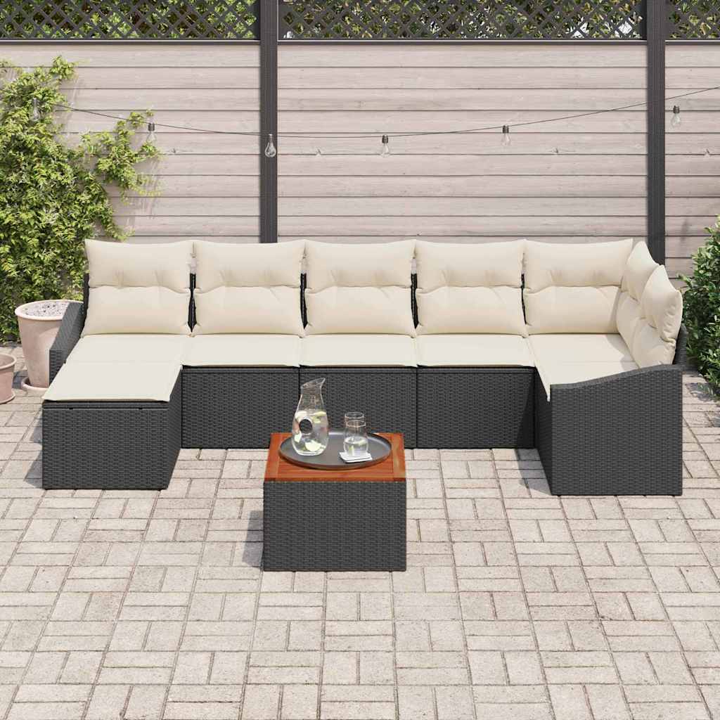 Havesofa Sæt med opbevaring 8 pcs Sort og Cream polyrattan