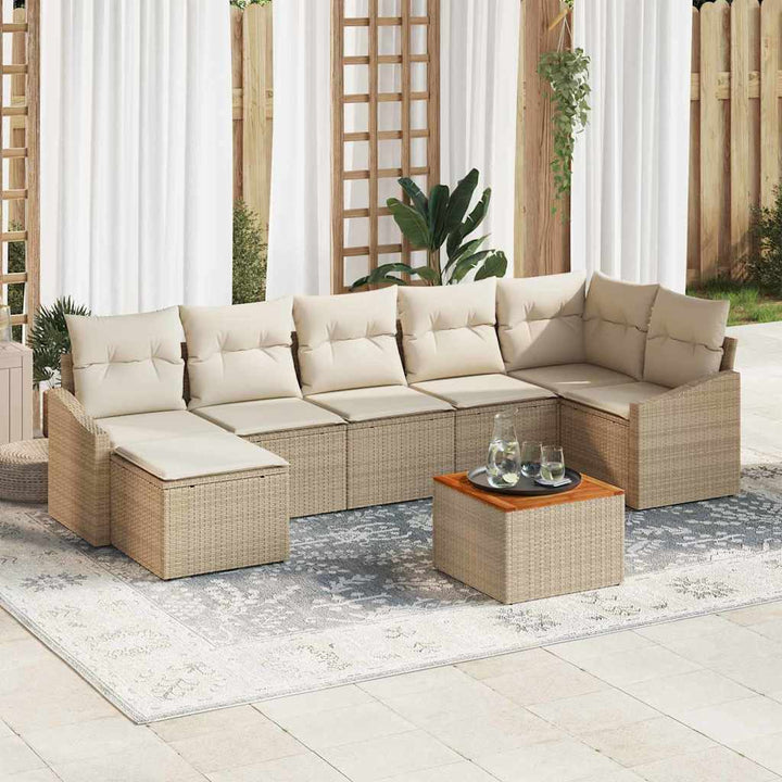Havesofa Sæt med opbevaring 8 pcs Beige og creme polyrattan