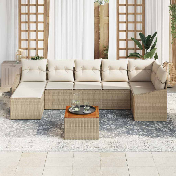 Havesofa Sæt med opbevaring 8 pcs Beige og creme polyrattan