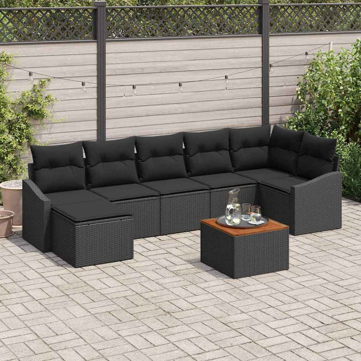 Havesofa Sæt med opbevaring 8 pcs Sort polyrattan