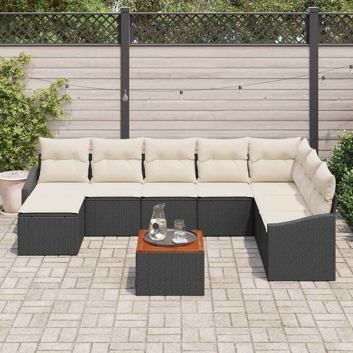 Havesofa Sæt med opbevaring 9 pcs Sort og Cream polyrattan