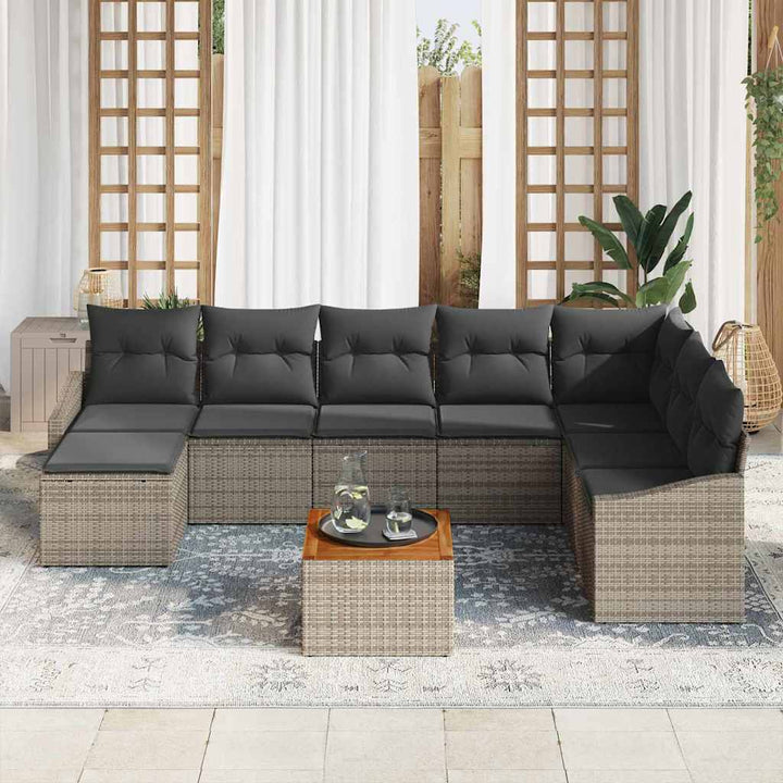 Havesofa Sæt med opbevaring 9 pcs Grå polyrattan