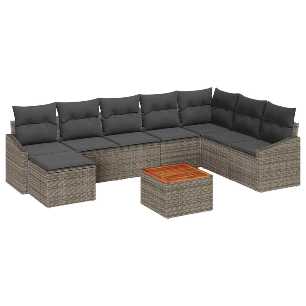 Havesofa Sæt med opbevaring 9 pcs Grå polyrattan