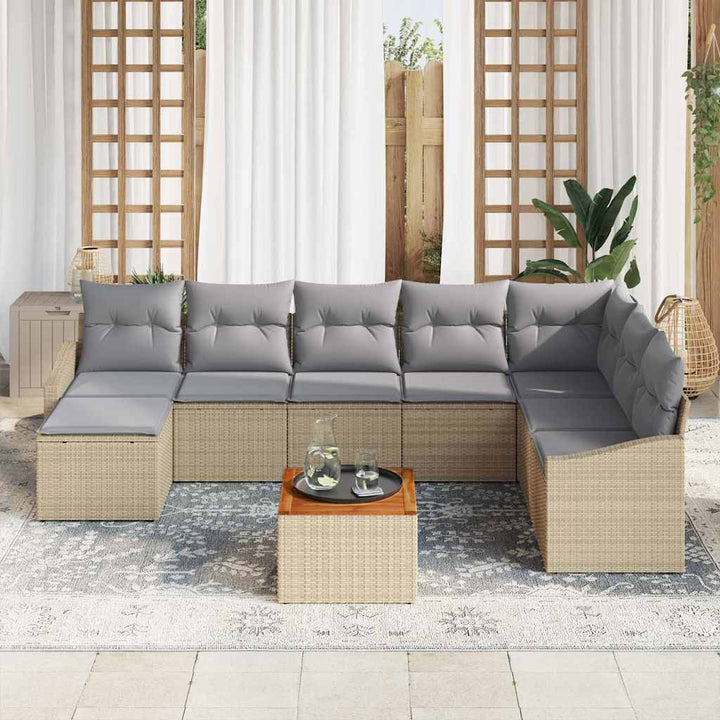 Havesofa Sæt med opbevaring 9 pcs Beige og lys grå polyrattan