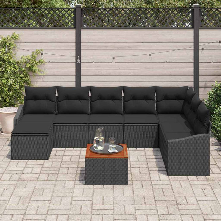 Havesofa Sæt med opbevaring 9 pcs Sort polyrattan