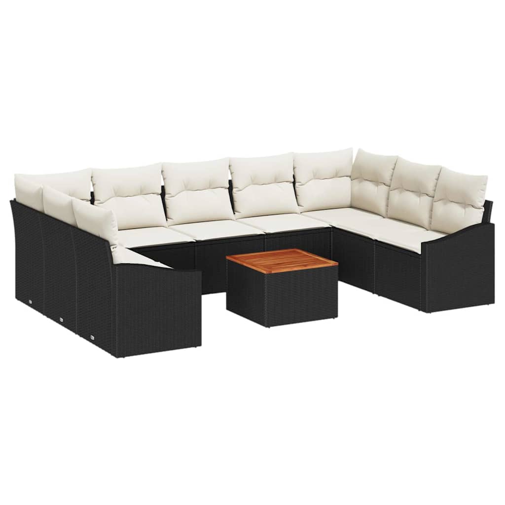 Havesofa Sæt med opbevaring 10 pcs Sort og Cream polyrattan