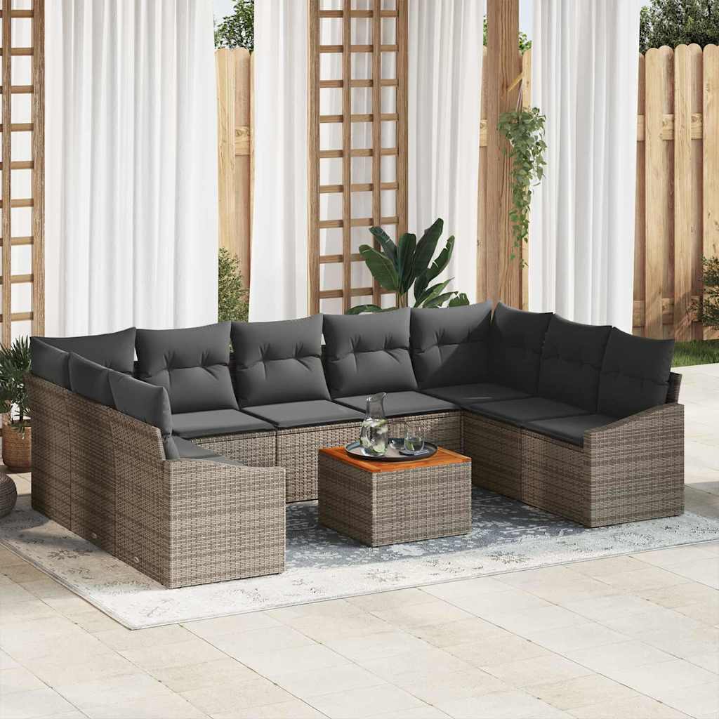 Havesofa Sæt med opbevaring 10 pcs Grå polyrattan