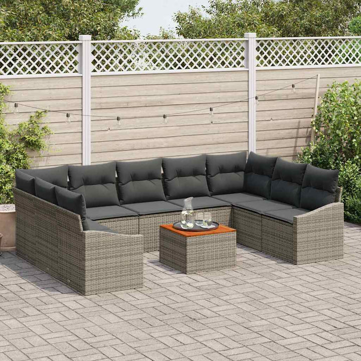 Havesofa Sæt med opbevaring 10 pcs Grå polyrattan