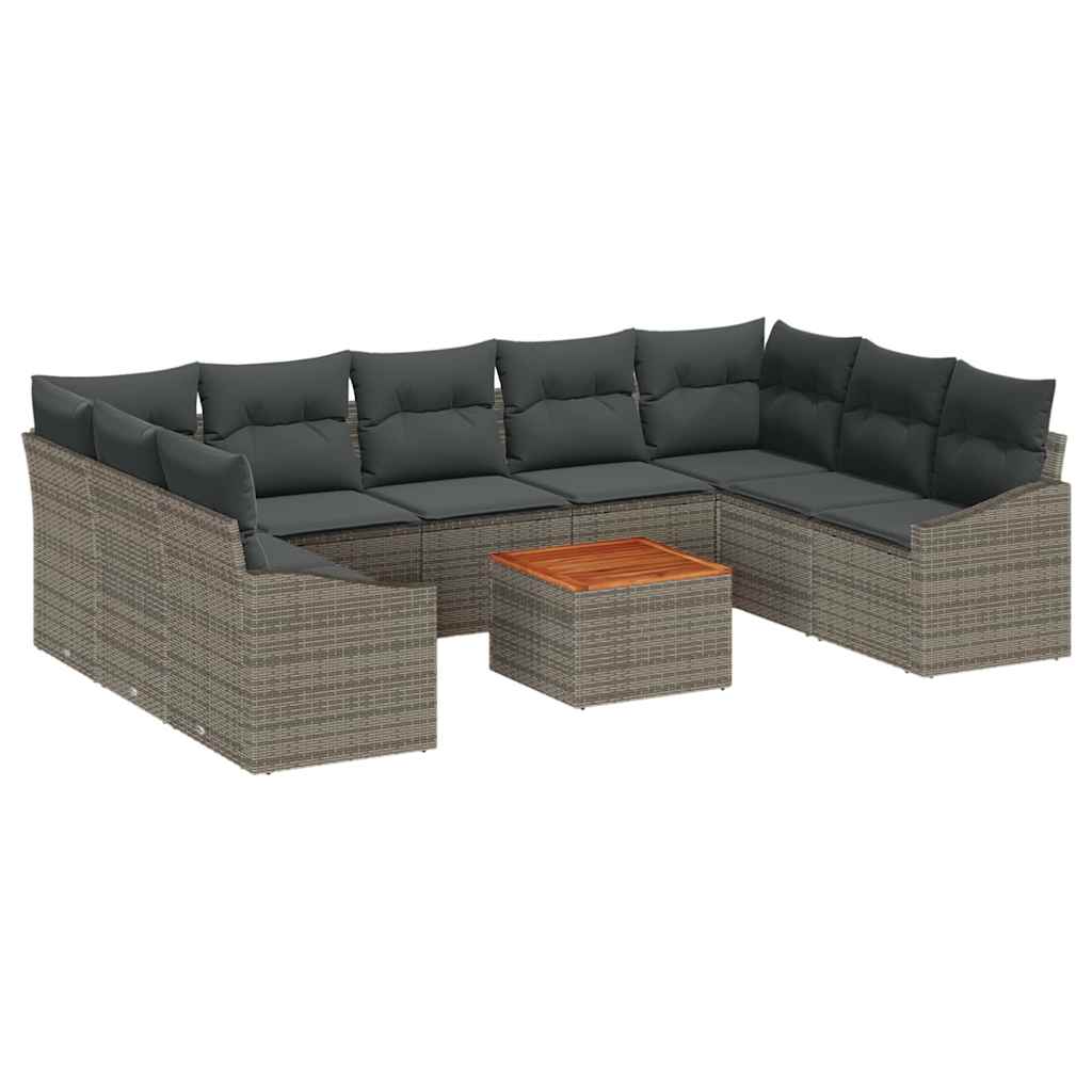 Havesofa Sæt med opbevaring 10 pcs Grå polyrattan