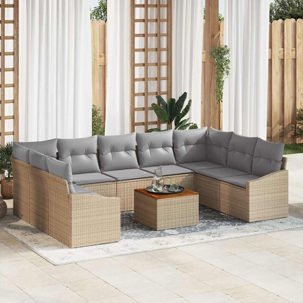 Havesofa Sæt med opbevaring 10 pcs Beige og lys grå polyrattan
