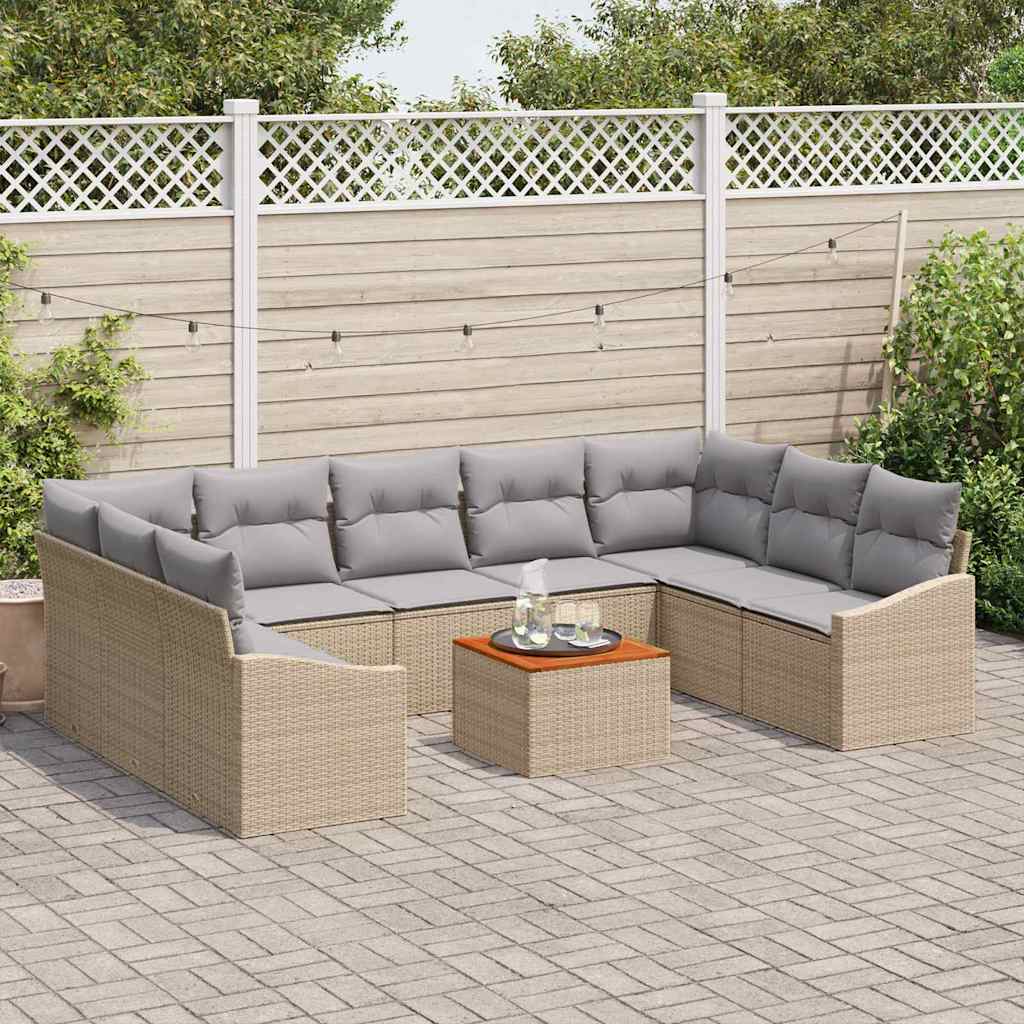 Havesofa Sæt med opbevaring 10 pcs Beige og lys grå polyrattan