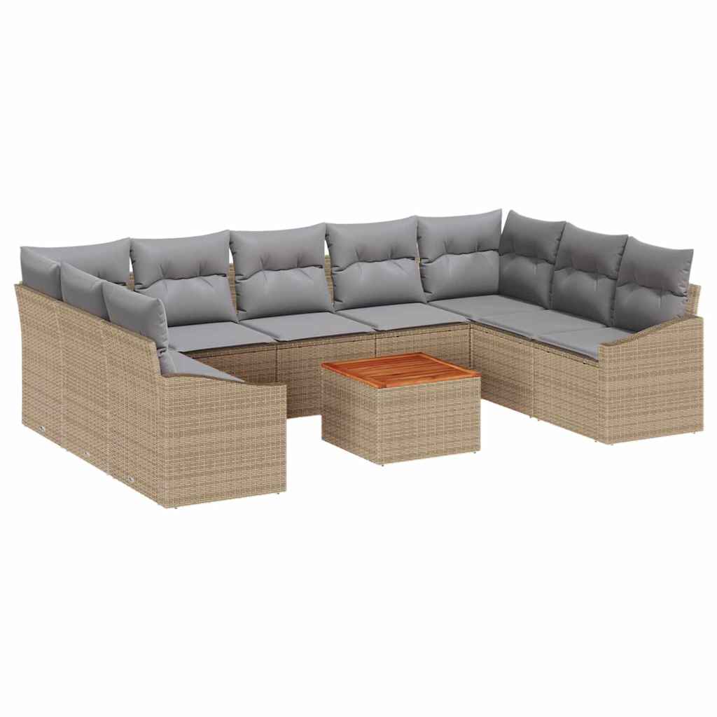 Havesofa Sæt med opbevaring 10 pcs Beige og lys grå polyrattan