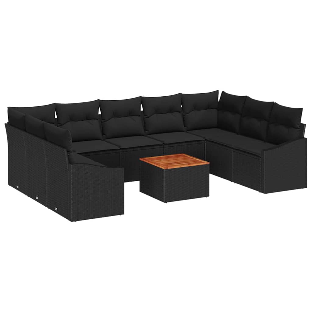 Havesofa Sæt med opbevaring 10 pcs Sort polyrattan