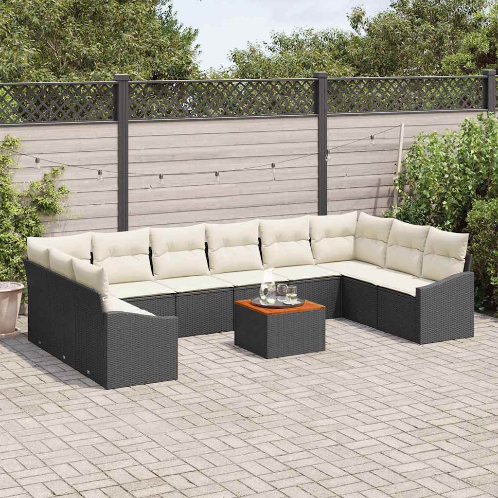 Havesofa Sæt med opbevaring 11 pcs Sort og Cream polyrattan